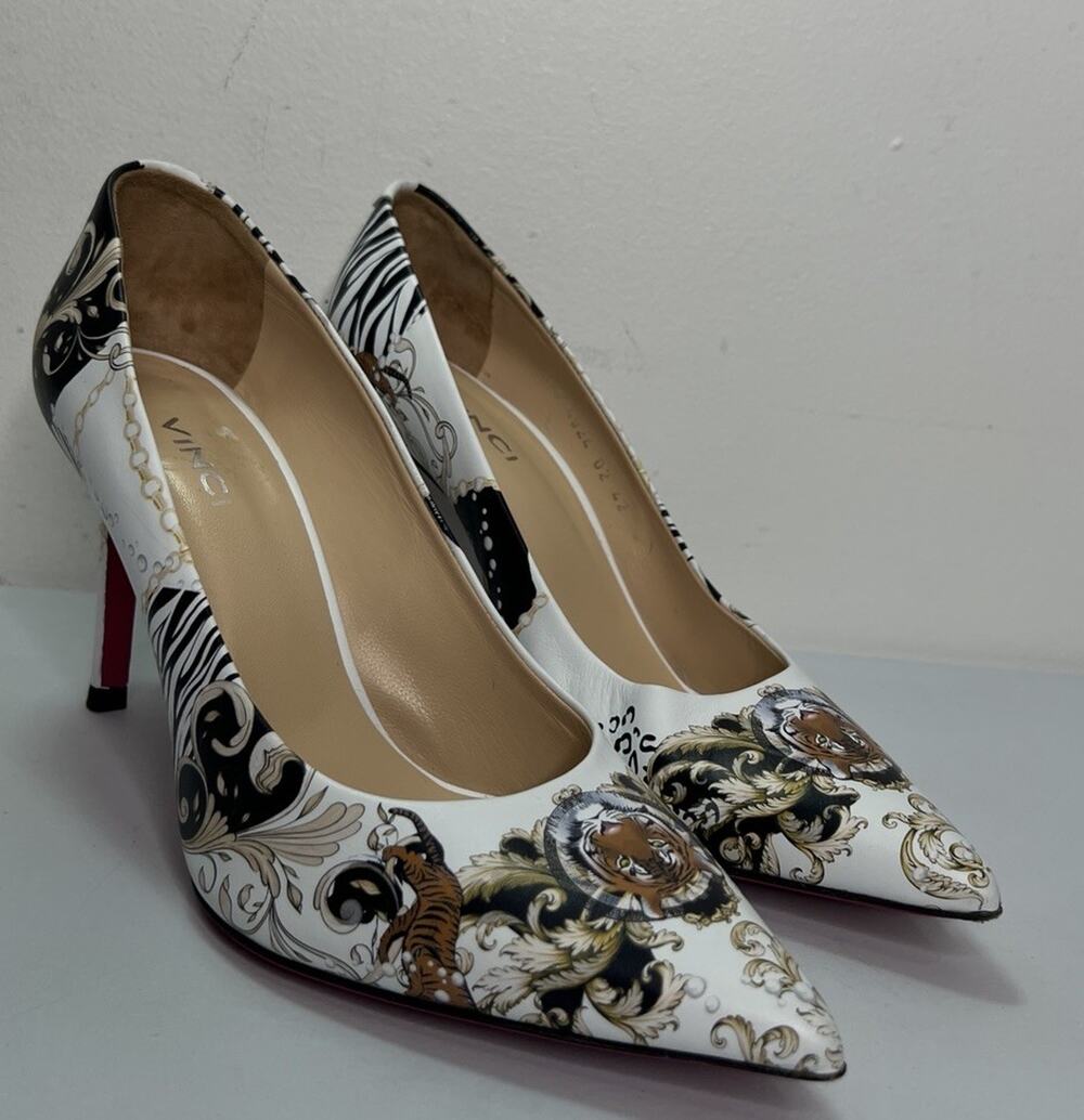 Vinci The Perugia White Leather Tiger Pump Women Shoes Size 42 US 11